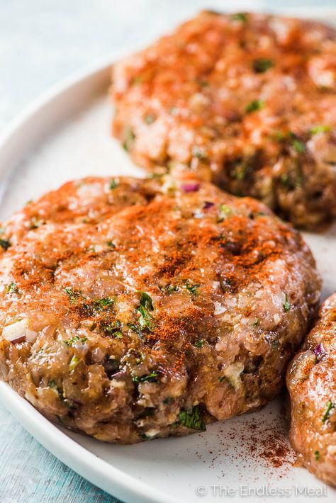 Chili Chicken Burger Bowls with Avocado Pesto | The Endless Meal Chicken Burger Patties, Ground Chicken Burgers, Burger Bowl, Burger Bowls, Bunless Burger, Burger Patties, Chili Chicken, Avocado Pesto, Chicken Burger