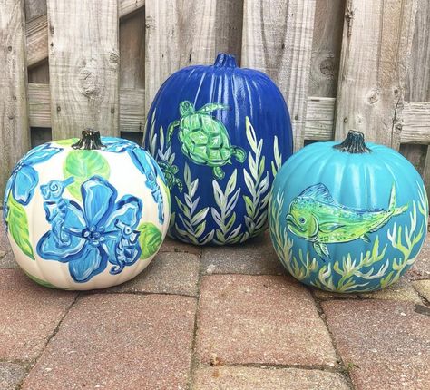 Nautical Pumpkins, Pumpkin Fish, Pumpkins Crafts, Florida Strong, Pumpkin Decorating Diy, Coastal Ideas, Diy Pumpkins Crafts, Diy Pumpkins, Creative Pumpkin Painting