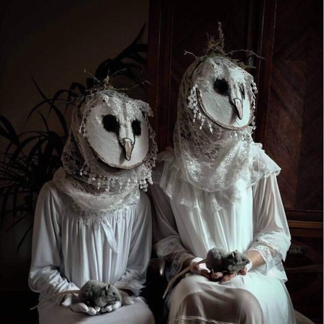 i love customer photos #barnowl #creepy #maskart #crookedcrowmasks Couple's Costume, Masks For Halloween, Crow Design, Halloween Office Party, Crow Mask, Creepy Masks, Creepy Animals, Halloween Group, Owl Mask