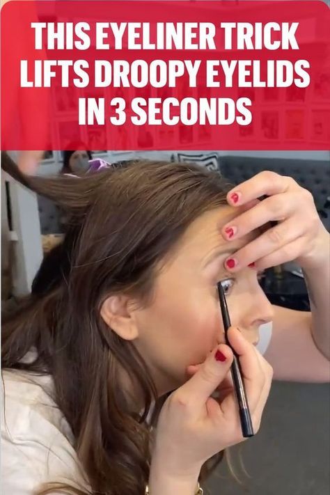 One eyelid droops more than the other and the eyes look asymmetricalThis lightning-fast eyeliner trick works wonders.Have you ever noticed that our two halves of the face are not the same in appearanceNobody has an absolutely symmetrical faceso Droopy Eyelids Makeup, Eye Lifting Makeup, Makeup For Droopy Eyelids, Droopy Eye Makeup, Symmetrical Face, Saggy Eyelids, Makeup For Hooded Eyelids, Drooping Eyelids, Hooded Eye Makeup Tutorial