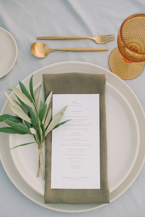 Kumquat Wedding, Leaf Table Decor, Green Table Settings, Olive Branch Wedding, Olive Green Weddings, Olive Wedding, Mediterranean Wedding, Olive Leaves, Organic Wedding