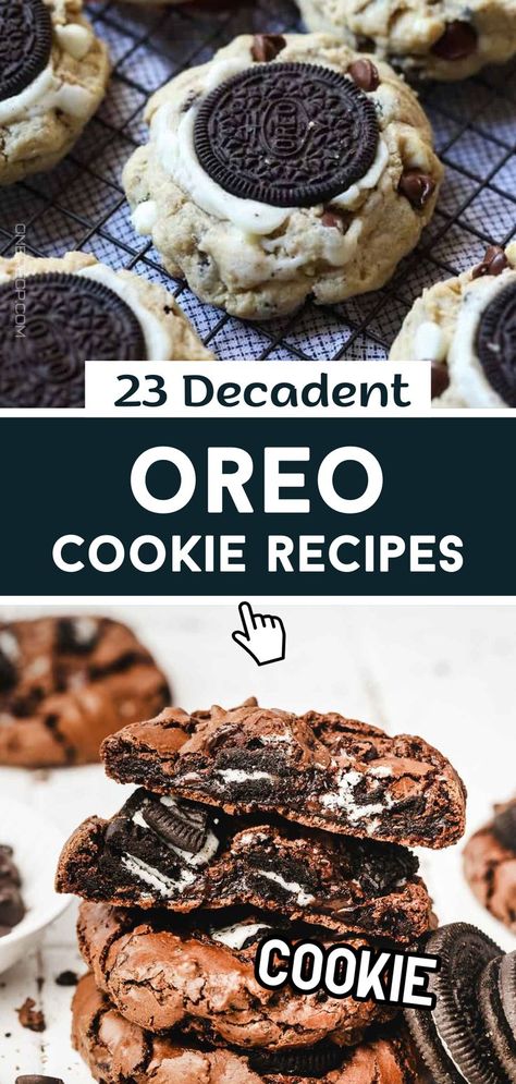 Indulge in 23 decadent Oreo cookie recipes perfect for any sweet tooth! From creamy desserts to baked treats, find your next favorite on our site today! Recipe With Oreo Cookies, Cookie Recipes With Oreos, Cookies Made With Oreos, Oreo Recipes Homemade, Oreo Filled Cookies, Quick And Easy Oreo Desserts, Oreo Cookies And Cream Cookies, What To Make With Oreos, Easy Oreo Treats