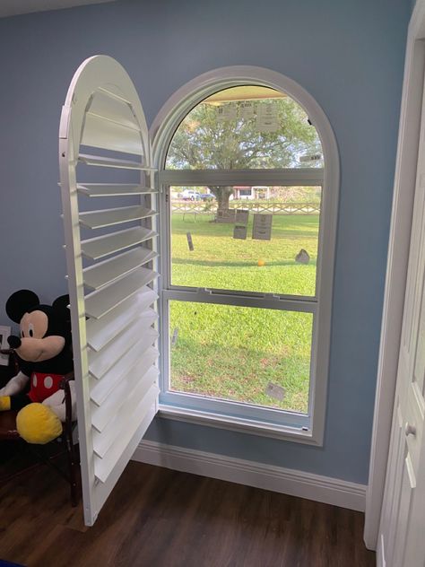 Arched Windows Blinds, Shutters On Arched Windows, Exterior Shutters For Arched Windows, Arched Window Pelmet, Shutters Arched Window, Arched Window Coverings, Diy Window Shades, Office Time, Furniture Dressing Table