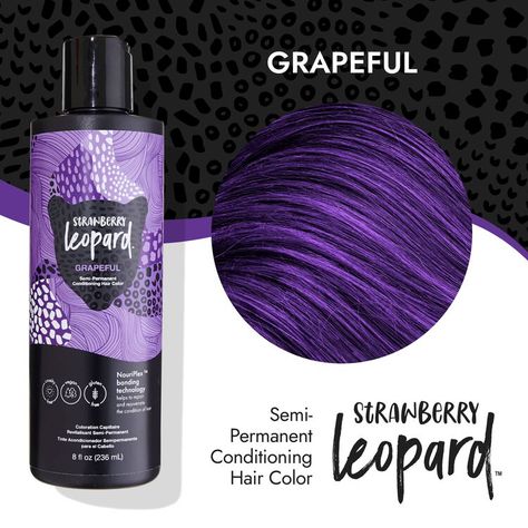 Strawberry Leopard Grapeful Semi Permanent Conditioning Hair Color | Semi Permanent Hair Color | Sally Beauty Permanent Purple Hair Dye, Strawberry Hair Color, Dark Violet Hair, Silver Lavender Hair, Lavender Grey Hair, Strawberry Leopard, Exotic Hair Color, Dark Hair Dye, Hair Color Swatches