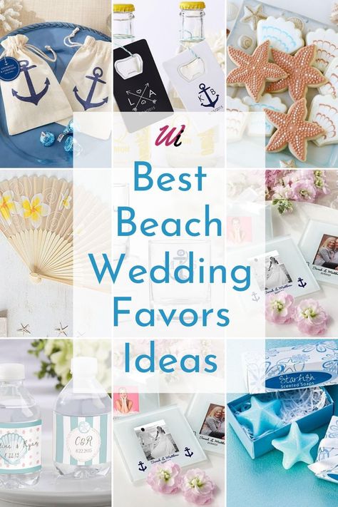 A beach themed summer wedding requires its own organization to make it perfect. Among the things that you will need to bestow a lot of attention are wedding giveaways for guests. You should choose your party favors to match the outdoor theme of the beach wedding. Here are 14 best and Unique Beach Wedding Favors and gifts party Ideas on A budget your guests will love! from Flip Flops, Personalized Shot Glass, Tropical Fan, Nautical wedding favors and Cookies. #beachweddingfavors #coolweddingideas Beach Theme Favors, Beach Themed Wedding Ideas, Beach Wedding Party Favors, Tropical Wedding Favor, Gifts For Guests Wedding, Beach Theme Wedding Favors, Welcome Bags Wedding, Beach Favors, Nautical Wedding Favors