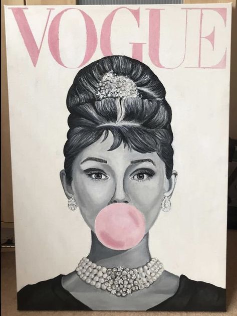 Vogue Painting Ideas, Makeup Painting Canvas, Vogue Painting, Fashion Paintings, Vogue Makeup, Painting Makeup, Cover Painting, Kiss Face, Senior Stuff