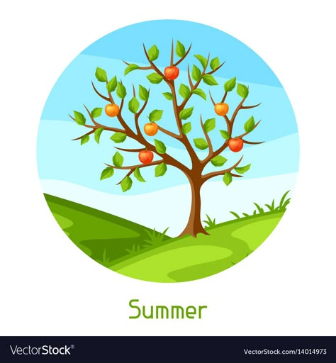 Seasons Clipart, Summer Season Illustration, Seasons Tree Painting, Tree Seasons Painting, Trees In Different Seasons, 4 Season Tree Art, Four Season Tree Painting, Apple Vector, Summer Trees