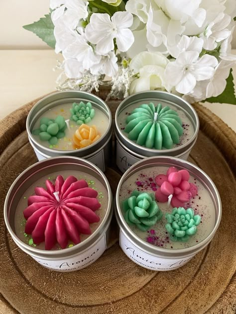 Candle Box Packaging Ideas, Tin Can Candles, Candle Ideas Creative, Candle Terrarium, Crafty Christmas Gifts, Handmade Candles Diy, Succulents Candles, Diy Candles Homemade, Homemade Scented Candles