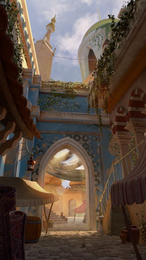 ArtStation - Alleyway, Margot de Susanne Fantasy Street Concept Art, Desert Library Fantasy Art, Fantasy Alleyway, Stylized Environment Concept Art, Stylized Concept Art, Desert Dwellings, Stylized Environment, Egypt Concept Art, Fantasy Town