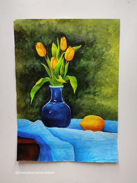 #stilllife #acrylicpainting #flowervase #tulipflower #stilllifephotograph #painting #project #acryliccolors Ganesha Drawing, Watercolor Art Diy, Drawing Tutorial Face, Original Watercolor Art, Still Life Art, Jolie Photo, Still Life Painting, Kids Art Projects, The Flowers