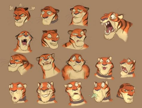 Tiger Cartoon Drawing, Cartoon Expression, Cartoon Tiger, 동화 삽화, Drawing Cartoon Faces, Game Anime, Cartoon Sketches, Anime Expressions, Drawing Expressions