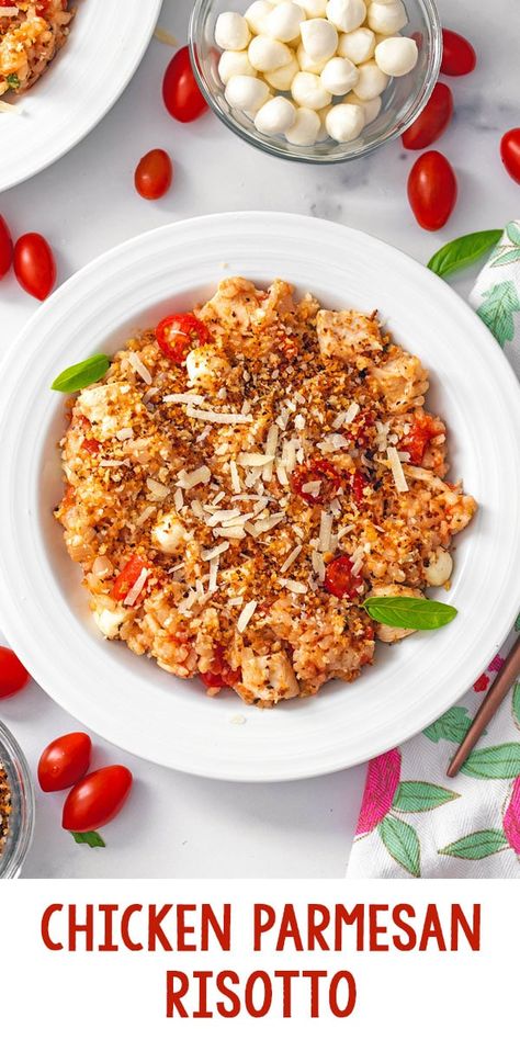 Risotto Recipes Chicken, Risotto Recipes Easy, Chicken Tomatoes, Comfort Pasta, Parmesan Risotto, Chicken Risotto, Tomato Risotto, Tomatoes Mozzarella, Cooking Rice