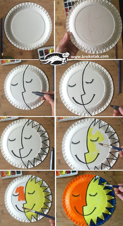 Paper Plate Art, Space Crafts For Kids, Moon Crafts, Paper Plate Crafts, Plate Crafts, Art N Craft, Preschool Art, Space Crafts, Craft Activities For Kids