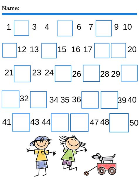 Kindergarten free math printable. Write the missing number 1-50. Print it free today! Math Worksheets For Kindergarten Free Printables, Worksheet Math For Kindergarten, 1 To 50 Worksheets, Missing Numbers 1-50 Worksheets, Maths Worksheets For Kindergarten, Worksheet For Lkg, Homeschool Worksheets Free, Kindergarten Math Printables, Easy Math Worksheets