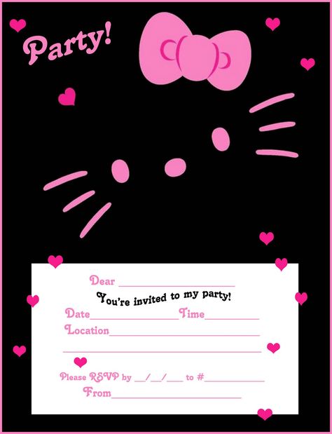 Hello Kitty♡ Hello Kitty Invitation Card, Hello Kitty Birthday Invitations, Interactive Magazine, Hello Kitty Invitations, Kitty Birthday Party, Sleepover Invitations, Diy Hello Kitty, Birthday Invitation Card Template, Hello Kitty Colouring Pages