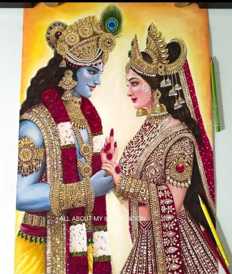 Vrindavan Drawing, Radhakrishna Paintings, Krishna Janamashtmi, Mero Vrindavan, Paintings Beautiful, Aesthetic Profile Picture Cartoon Soft, Cat Portrait Painting, Krishna Drawing, Travel Art Journal