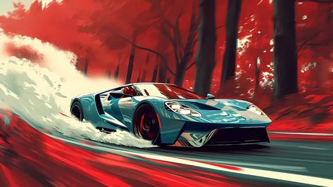 Sports car, racing car illustration, dynamic vehicle art, red forest background - Heroscreen PC Wallpapers 4K Red Forest Wallpaper, Racing Car Illustration, Racing Illustration, Blue Sports Car, Cool Wallpapers 4k, Dynamic Illustration, 4k Wallpapers For Pc, Red Forest, Sports Car Wallpaper