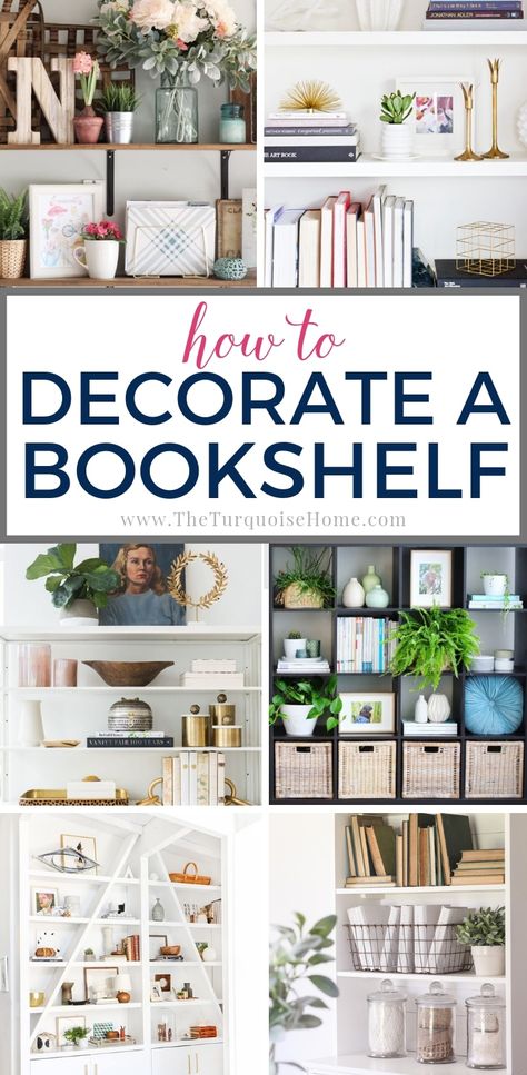 Decorate Office At Work, Bookshelf Styling Ideas, Decorate My Office At Work, How To Decorate A Bookshelf, Decorate A Bookshelf, Office Bookshelf Decor, Styling Bookshelves, Decorating Rules, Office Bookshelves