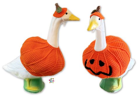 Free Pattern: Pumpkin Goose Set - snappy tots Goose Costume, Pumpkin Suit, Goose Outfits, Porch Goose, Lawn Goose, Goose Pattern, Goose Clothes, Pumpkin Outfit, Crochet Pumpkin