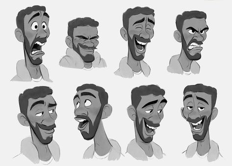 Pixar Animation Studios Guy Expressions Drawing, Talking Face Reference, Disney Expression Sheet, Character Face Expressions, Asian Character Design Male, Expression Chart, Sara Faber, Pixar Character Design, Characters References