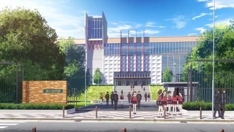 Anime Academy Building, Academy Building, Japan Building, Chibi Hair, Landscape Background, School Building, Club Life, Luxury Homes Dream Houses, Anime Life