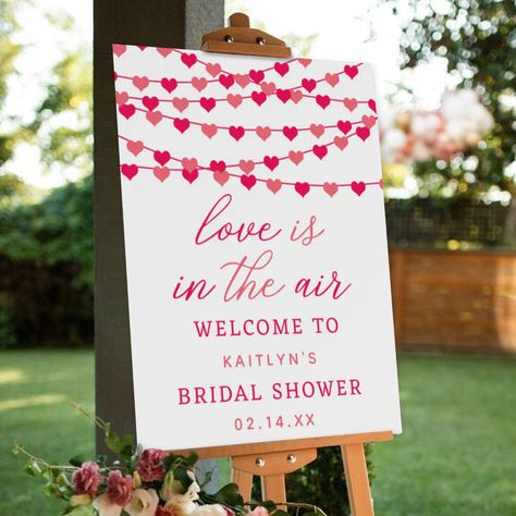 Celebrate in style with this cute and very trendy bridal shower welcome sign. The design is easy to personalize with your own wording and your family and friends will be thrilled when they see this fabulous party sign. Matching party items can be found in the collection. Heart Themed Bridal Shower Ideas, Bridal Shower February, Heart Bridal Shower Theme, Love Is In The Air Bridal Shower Theme, Valentine Bridal Shower Theme, Valentines Day Bridal Shower Theme, Red And Pink Bridal Shower Theme, Valentines Themed Bridal Shower Ideas, Pink And Red Bridal Shower Ideas