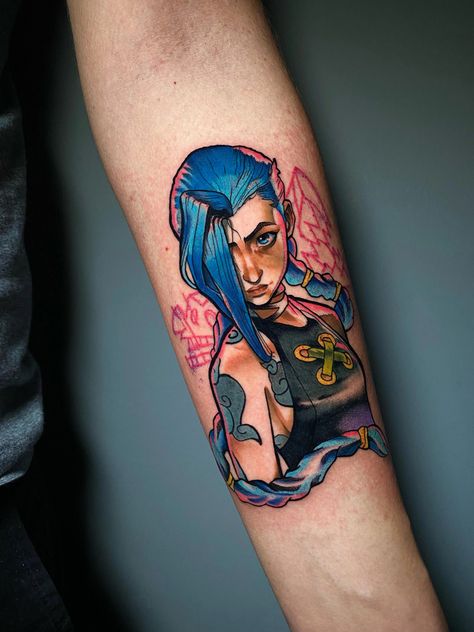 Jinx Tattoo, Epic Tattoos, Tattoo Coloring Book, Father Tattoos, Tattoo Board, Pokemon Tattoo, Skeleton Hand Tattoo, Gaming Tattoo, Tatuaje A Color