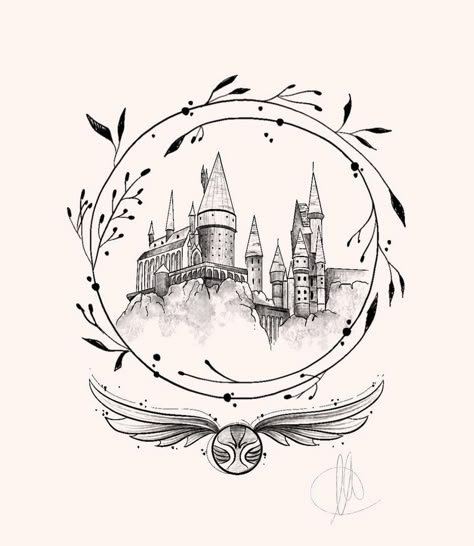 Hogwarts Tattoo, Harry Potter Sketch, Harry Tattoos, Hp Tattoo, Castle Tattoo, Harry Potter Background, Harry Potter Tattoos, Harry Potter Tattoo, Images Harry Potter