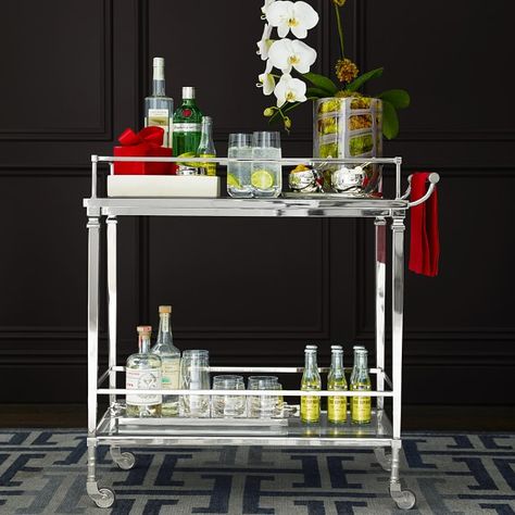 Bar Carts, Sideboards & Buffets | Williams Sonoma Art Deco Bar Cart, Buffet Furniture, Deco Bar, Diy Bar Cart, Gold Bar Cart, Outside Bars, Art Deco Bar, Modern Contemporary Homes, Bar Cart Styling