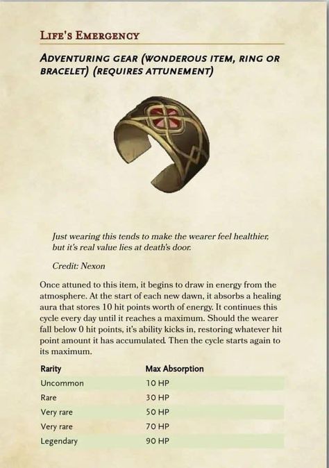 Dnd Bracelet Item, Magic Items 5e, Dnd Rings, Dnd Magic Items, Homebrew Items, Dungeons And Dragons Rules, Dnd Magic, Life Alert, Dnd Stats