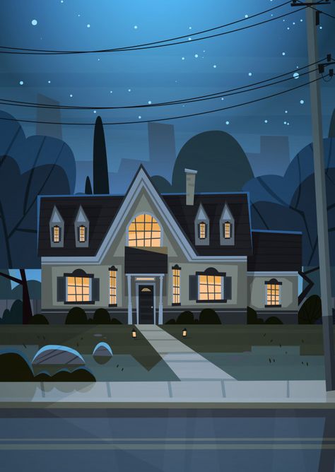 Cartoon Neighborhood Background, Cartoon Background House, Cartoon Neighborhood, Cartoon House Background, Building Cartoon, Background House, Night House, Suburban Neighborhood, Illustration House