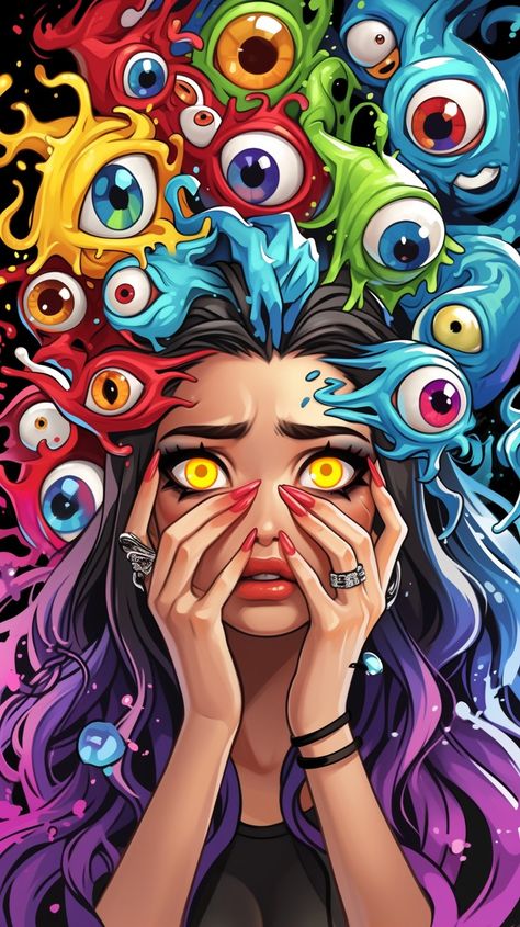 Dark Disney Art, Bright Colors Art, Eyeball Art, Dark Fantasy Artwork, Arte Alien, Colored Pencil Artwork, Art Basics, Gothic Fantasy Art, Vibes Art