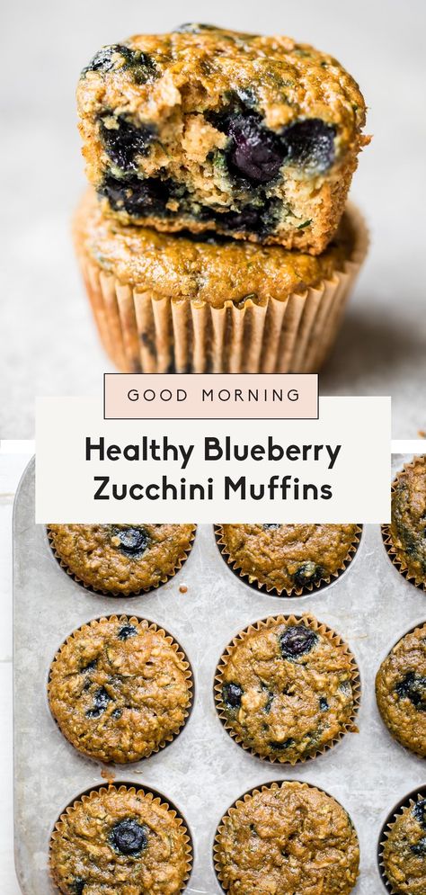 Healthy blueberry zucchini muffins made extra moist thanks to zucchini and applesauce! These easy blueberry zucchini muffins are naturally sweetened with pure maple syrup instead of sugar. Great for snacking Zucchini Baking, Blueberry Zucchini Muffins, Zucchini Muffins Healthy, Blueberry Zucchini, Blueberry Pancake, Medicine Tips, Ambitious Kitchen, Healthy Blueberry, Zucchini Muffins