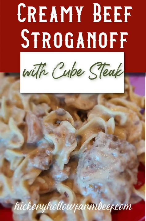 Easy Crock Pot Beef Stroganoff with Cube Steak - Hickory Hollow Farm Beef Crock Pot Stroganoff, Cube Steak Crock Pot Recipes, Steak Stroganoff, Crock Pot Beef Stroganoff, Creamy Beef Stroganoff, Crockpot Steak Recipes, Roaster Recipes, Beef Cubed Steak, Crockpot Dinner Ideas