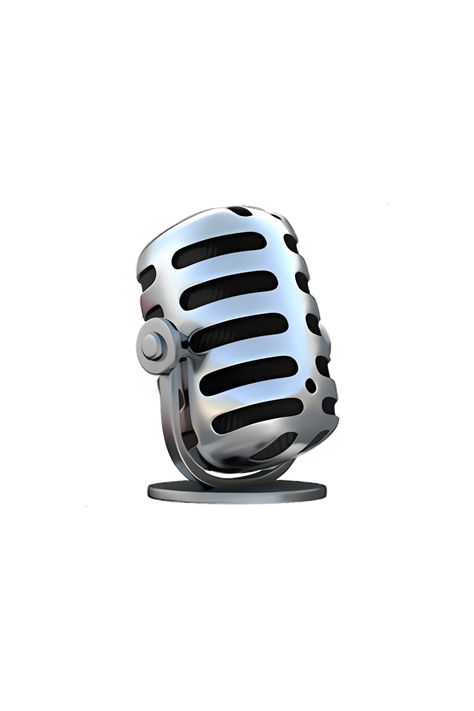 The emoji 🎙️ depicts a studio microphone, which is a cylindrical device used for recording audio. The microphone is silver in color and has a black mesh covering the top. The base of the microphone is also black. The emoji shows the microphone from a side angle, with the mesh facing towards the left. The microphone appears to be standing on a small stand or tripod. Overall, the emoji accurately represents the appearance of a typical studio microphone. Microphone Emoji, Microphone Aesthetic, Microphone Png, Microphone Drawing, Music Emoji, Apple Emoji, Emoji Copy, Apple Emojis, Black Emoji