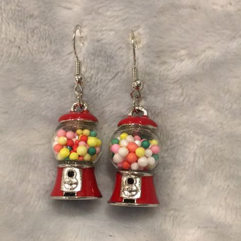 Gumball Pierced Earrings Nwt Handcrafted Novelty Artwear Surgical Steel French Wires, Enamel Painted Silver Metal Alloy Charm Glass. Dangle Measures 1.75”. Weird Jewelry Unique, Miniature Food Earrings, Weird Trinkets, Wacky Earrings, Maya Yoshida, Odd Earrings, Silly Earrings, Painting Earrings, Crazy Earrings