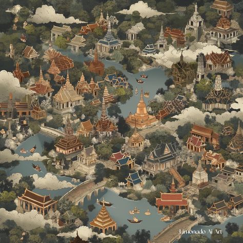 Asian Maps, Thai Architecture, International Architecture, Perspective Drawing Architecture, Blue Earth, Heaven Art, Horror Artwork, Medieval Life, Isometric Art