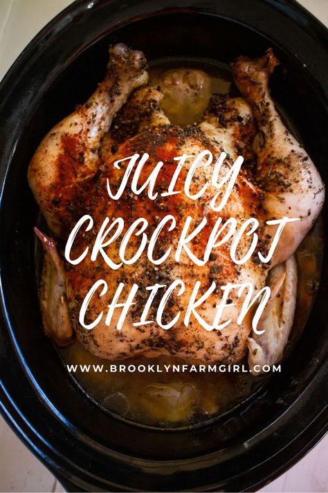 4 HOUR JUICY Slow Cooker Whole Chicken meal. This easy recipe makes a 6 pound chicken in the the crock pot with potatoes and other vegetables! You'll love how simple it is to cook a HEALTHY Rotisserie Chicken meal! Crock Pot Baked Chicken, How To Make A Whole Chicken In Crock Pot, Best Whole Chicken In The Crockpot, Chicken Roaster In Crock Pot, Recipes For Whole Chicken Crock Pots, Crockpot Chicken Recipes Whole, Slow Cooker Roasted Chicken Whole, Whole Crockpot Chicken Recipes, Crock Pot Full Chicken