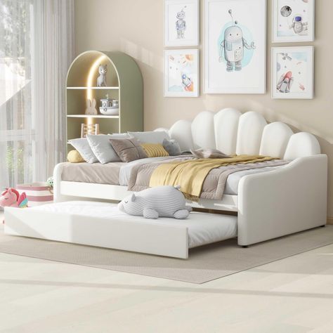 PRICES MAY VARY. 【Elegant Daybed】- This twin daybed features stitching lines on the backrest and both sides which creates an elegant look. Curved arms and shalle shaped backrest blends chic details with classic style. This full size daybed lends a sophisticated air to your home. 【Sturdy Construction】- The frame of this full size day bed is crafted from high-quality, solid pine legs and a strong, durable frame ensures stability and durability for long-term use. The strong legs, wide boards and 10 Full Daybed, Daybed Frame, Full Size Daybed, Twin Daybed, Solid Wood Bed Frame, Daybed Bedding, Upholstered Daybed, Fabric Headboard, Daybed With Trundle