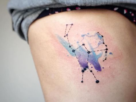 Orion Tattoo, Star Constellation Tattoo, Tattoo 2017, Sagittarius Tattoo, Constellation Tattoo, Tattoo Trend, Galaxy Tattoo, Watercolor Tattoos, Delicate Watercolor