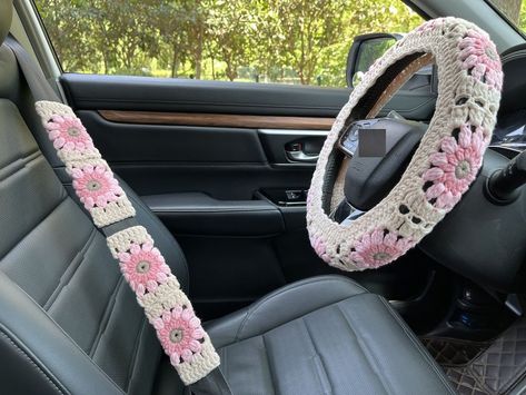 Crochet Steering Wheel Cover,Sunflower Crochet Seat Belt Cover,Cute Steering Wheel Cover,Women car accessories,Crochet car accessories -  #accessories #accessoriesCrochet #Belt #Car #CoverCute #CoverSunflower #CoverWomen #Crochet #Seat #Steering #Wheel Crochet Seat Belt Cover, Car Accessories Crochet, Cute Steering Wheel, Crochet Car Accessories, Crochet Steering Wheel, Small Crochet Gifts, Sunflower Crochet, Girly Car Accessories, Car Deco