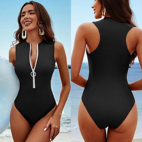 Charmo Women One Piece Swimsuit Zipper Swimwear Mock High Neck Full Coverage Rash Guard Bathing Suit Amazon Affiliate Beach Wear Outfits, Beautiful Bugs, Beach Wears, One Piece For Women, Luxury Store, Rash Guard, Pharmacy Gifts, One Piece Swimsuit, Best Sellers