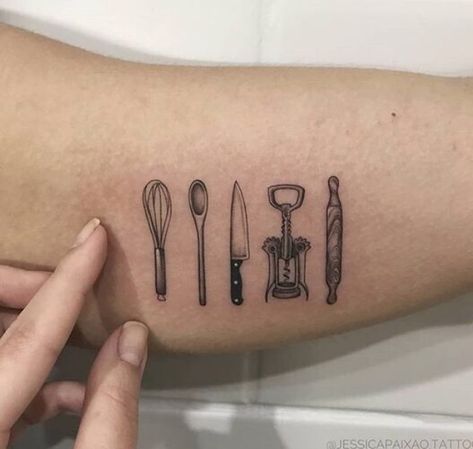 Whisk Tattoo, Culinary Tattoos, Chef Tattoo, Food Tattoos, Knife Tattoo, Trendy Tattoos, Matching Tattoos, Beauty Tattoos, Art Ink