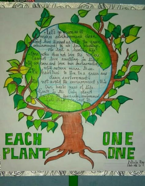 Art by Nirja😍😍 Evs Poster Ideas, Environment Day Art For Kids, Environmental Art Projects Student, World Environment Day Board Decoration, Van Mohatsav Poster Ideas, Environment Day Placard Ideas, Creative Chart Ideas For School, Drawing For Classroom Decoration, Environment Day Poster Ideas Creative