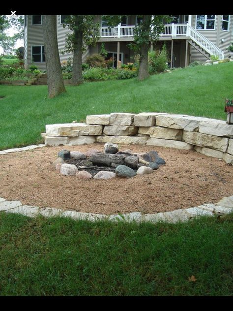 Landscape Edging Stone, Fire Pit Plans, Outdoor Fire Pit Seating, Outside Fire Pits, Landscaping On A Hill, Outdoor Fire Pit Designs, Sloped Yard, Fire Pit Landscaping, Sloped Backyard