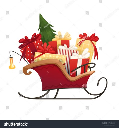 Santa's sleigh with Christmas gifts boxes with bows and Christmas tree. Vector illustrationChristmas#gifts#Santa#sleigh Indian Christmas, Christmas Tree Vector, Tree Vector Illustration, Christmas Pebble Art, Xmas Drawing, Christmas Puns, Christmas Background Images, Gifts Boxes, Business Christmas