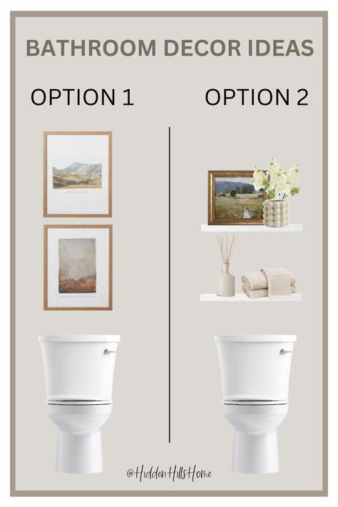 Bathroom Decor Ideas for above the Toilet Toilet Nook Ideas, Decorate Above Toilet, Powderoom Ideas, Back Of Toilet Decor Ideas, Above The Toilet Decor, Above Toilet Ideas, Over Toilet Decor, Above Toilet Shelf, Bathroom Picture Ideas