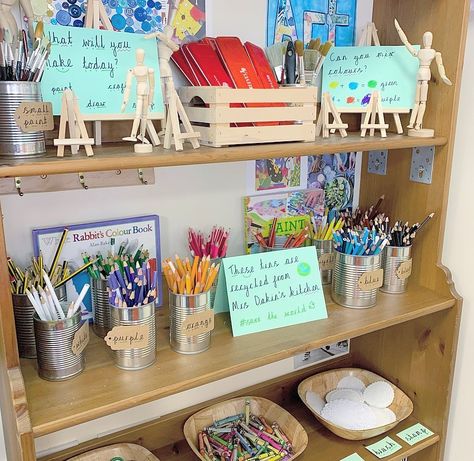 Paint Area Eyfs, Art Area Kindergarten, Reggio Inspired Art Area, Painting Area Eyfs, Reggio Inspired Classrooms Kindergarten, Mark Making Area Eyfs, Eyfs Creative Area, Creative Area Eyfs, Paint Area