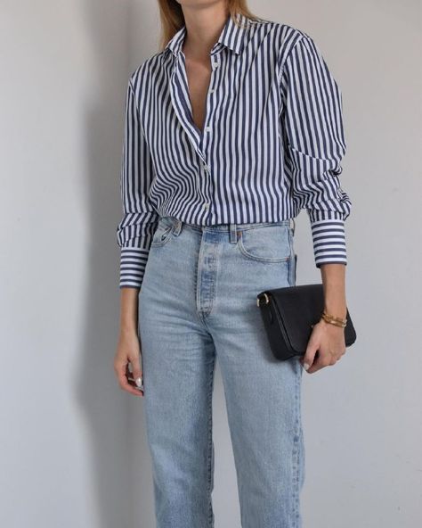 Woman navy striped long sleeve shirt   #springoutfit #outfitidea #fashion #outfit #womanstyle Dapper Style, Satin Long Sleeve, Summer Outfit Inspiration, Striped Long Sleeve Shirt, Blouse Tops, Work Blouse, Navy Stripes, Fashion Outfit, Button Down Shirts