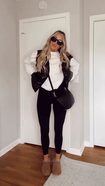 Fall Outfit With Air Force Ones, Maternity Puffer Vest Outfit, Fall Activities Outfits, Fall Outfits 23, All Black Outfit For Fall, 63 Degree Weather Outfit Fall, Lululemon Wunder Puff Vest, Women’s Jacket Outfit, Trendy Fall Fashion 2023